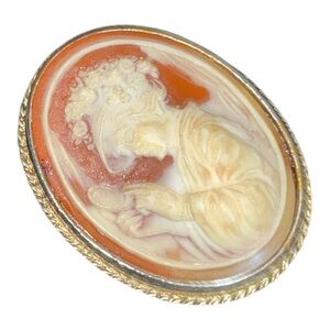 Vintage Orange and Cream Cameo Brooch Pendant